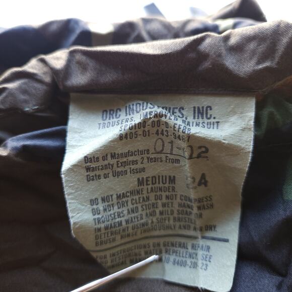 Vtg ORC Army Camo Rain Pants M Waterproof Trousers Gorpcore Hiking Outdoors EUC - Picture 4 of 8